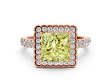 Rose gold Fancy Yellow Princess  Cut Diamond Milgrain Floral Halo Engagement Ring with Pavé Band_15