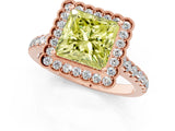 Rose gold Fancy Yellow Princess  Cut Diamond Milgrain Floral Halo Engagement Ring with Pavé Band_16