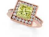 Rose gold Fancy Yellow Princess Cut Diamond Milgrain Halo Engagement Ring with Round Pavé Band and Prong Setting_25