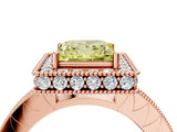 Rose gold Fancy Yellow Princess Cut Diamond Milgrain Halo Engagement Ring with Round Pavé Band and Prong Setting_28