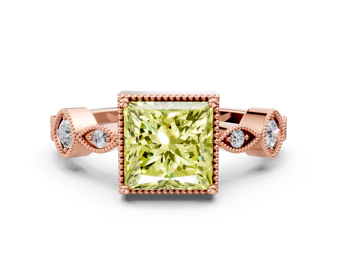Rose gold Fancy Yellow Princess  Cut Diamond Milgrain Marquise Band with Prong Setting_3
