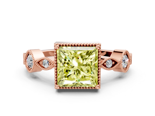 Rose gold Fancy Yellow Princess  Cut Diamond Milgrain Marquise Band with Prong Setting