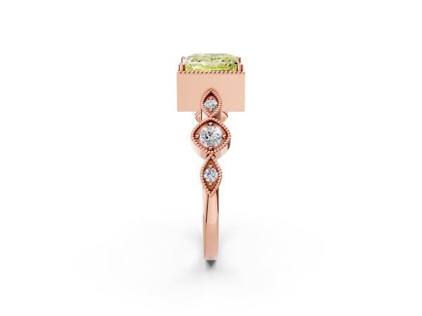 Rose gold Fancy Yellow Princess  Cut Diamond Milgrain Marquise Band with Prong Setting