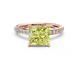Rose gold Fancy Yellow Princess  Cut Diamond Pavé Band Ring with Four-Prong Setting