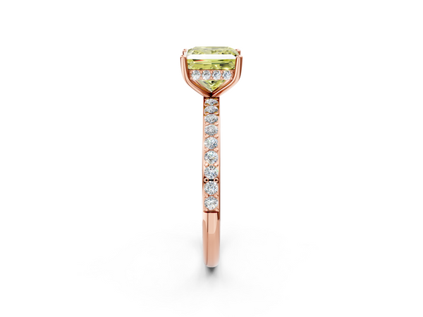 Rose gold Fancy Yellow Princess  Cut Diamond Pavé Band Ring with Four-Prong Setting
