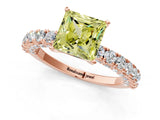 Rose gold Fancy Yellow Princess Cut Diamond Pavé Band Solitaire Ring with Prong Setting_18