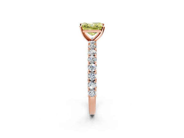 Rose gold Fancy Yellow Princess Cut Diamond Pavé Band Solitaire Ring with Prong Setting