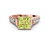 Rose gold Fancy Yellow Princess  Cut Diamond Pavé Band Solitaire with Four-Prong Setting_15