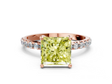 Rose gold Fancy Yellow Princess  Cut Diamond Pavé Band Solitaire with Four-Prong Setting_3
