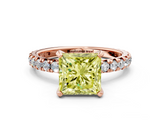 Rose gold Fancy Yellow Princess  Cut Diamond Pavé Band with Four-Prong Setting