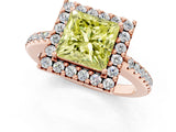 Rose gold Fancy Yellow Princess Cut Diamond Pavé Halo Ring with Four-Prong Setting_18