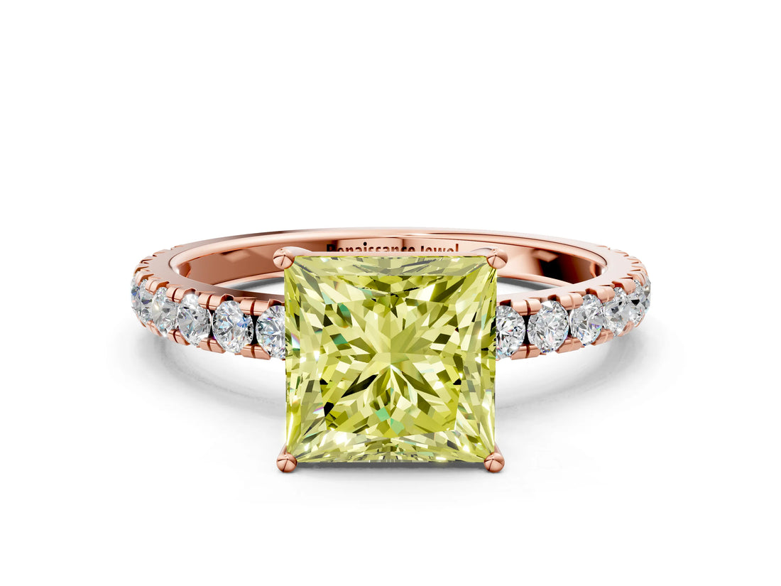 Rose gold Fancy Yellow Princess Cut Diamond Pavé Solitaire Engagement Ring with Four-Prong Setting_17