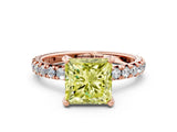 Rose gold Fancy Yellow Princess Cut Diamond Pavé Solitaire Ring with Round Band and Prong Setting_12