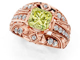 Rose gold Fancy Yellow Princess Cut Diamond Pave Art Deco Split Shank Ring with Four-Prong Setting_1