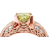 Rose gold Fancy Yellow Princess Cut Diamond Pave Art Deco Split Shank Ring with Four-Prong Setting_4