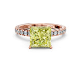 Rose gold Fancy Yellow Princess Cut Diamond Pave Band Solitaire Ring with Four-Prong Setting_18