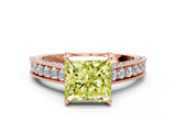 Rose gold Fancy Yellow Princess  Cut Diamond Pave Band with Four-Prong Setting