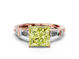 Rose gold Fancy Yellow Princess  Cut Diamond Ring with Baguette Side Stones, Channel Set Band, and Four-Prong Setting_24