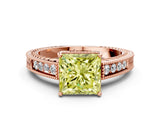 Rose gold Fancy Yellow Princess Cut Diamond Ring with Milgrain Pavé Band and Four-Prong Setting_20
