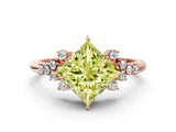 Rose gold Fancy Yellow Princess Cut Diamond Ring with Side Stones and Four-Prong Setting_41