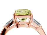 Rose gold Fancy Yellow Princess  Cut Diamond Ring with Tapered Baguette Side Stones in Four-Prong Setting_4