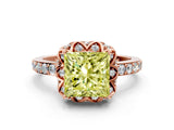 Rose gold Fancy Yellow Princess Cut Diamond Scalloped Halo Engagement Ring with Round Shared Prong Band_12