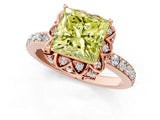 Rose gold Fancy Yellow Princess Cut Diamond Scalloped Halo Engagement Ring with Round Shared Prong Band_13