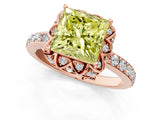 Rose gold Fancy Yellow Princess Cut Diamond Scalloped Halo Engagement Ring with Round Shared Prong Band_25
