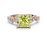 Rose gold Fancy Yellow Princess Cut Diamond Scattered Round Accent Ring with Prong Setting_12
