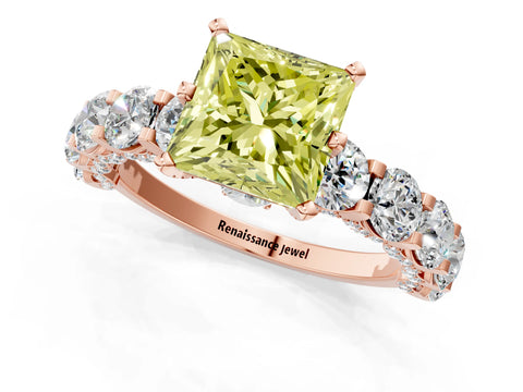 Rose gold Fancy Yellow Princess Cut Diamond Side Stone Engagement Ring with Four-Prong Setting_49