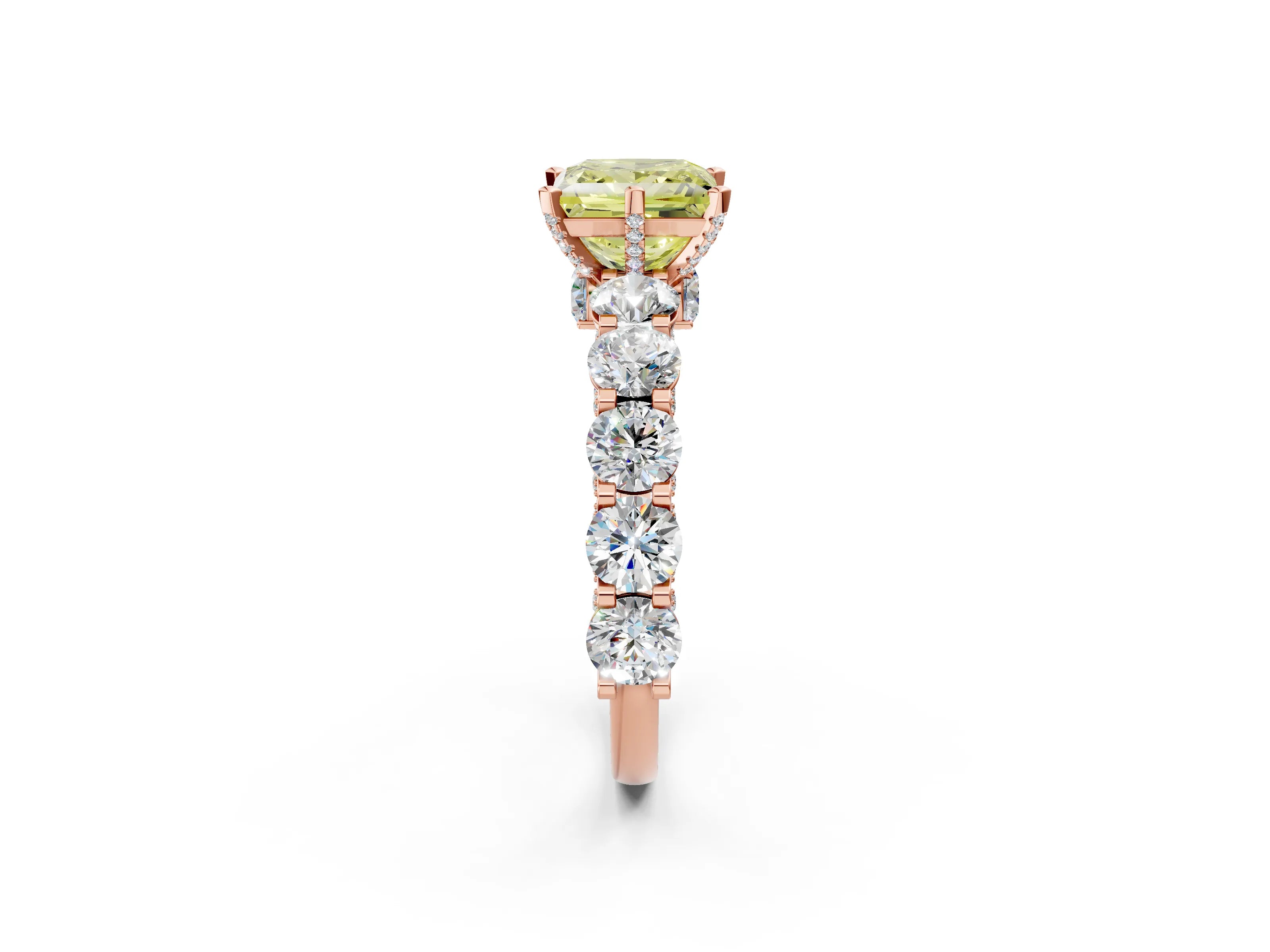 Rose gold Fancy Yellow Princess Cut Diamond Side Stone Engagement Ring with Four-Prong Setting_50