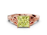 Rose gold Fancy Yellow Princess Cut Diamond Solitaire Celtic Knot Ring with Four-Prong Setting_17