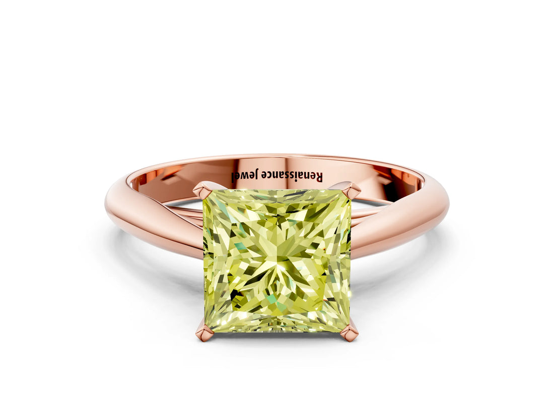 Rose gold Fancy Yellow Princess Cut Diamond Solitaire Engagement Ring with Cathedral Setting and Four-Prong Mount_17