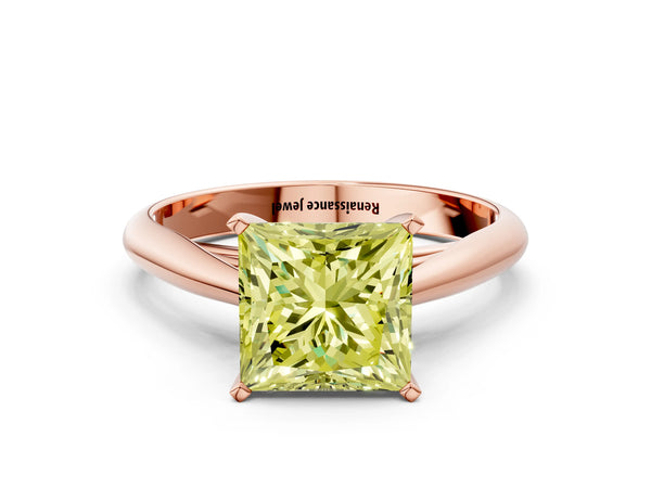 Rose gold Fancy Yellow Princess Cut Diamond Solitaire Engagement Ring with Cathedral Setting and Four-Prong Mount