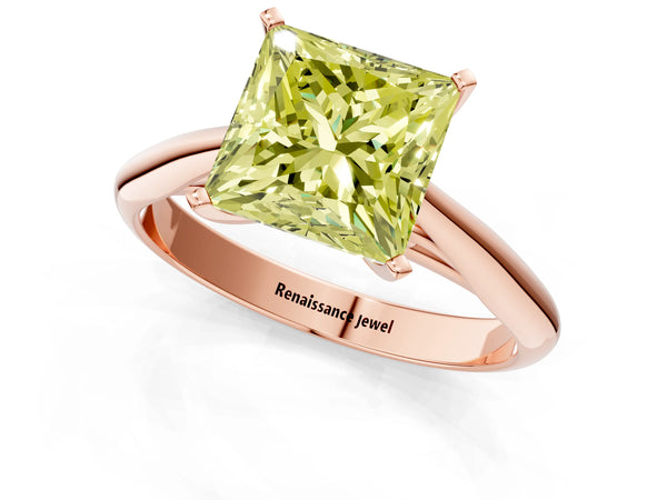 Rose gold Fancy Yellow Princess Cut Diamond Solitaire Engagement Ring with Cathedral Setting and Four-Prong Mount