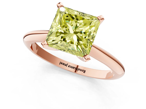Rose gold Fancy Yellow Princess Cut Diamond Solitaire Engagement Ring with Classic Band and Four-Prong Setting