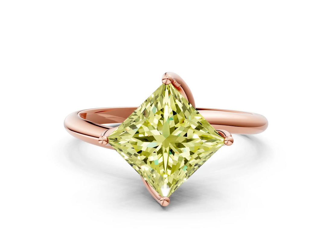 Rose gold Fancy Yellow Princess Cut Diamond Solitaire Engagement Ring with Four-Prong Setting and Classic Band_20