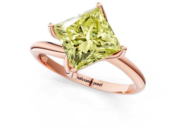 Rose Gold Princess Cut Bypass Solitaire Engagement Ring Setting for Fancy Yellow Center