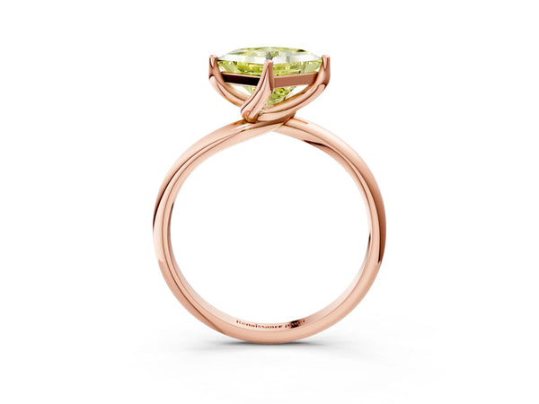 Rose Gold Princess Cut Bypass Solitaire Engagement Ring Setting for Fancy Yellow Center