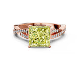 Rose gold Fancy Yellow Princess Cut Diamond Solitaire Engagement Ring with Twisted Pavé Band and Four-Prong Setting_32