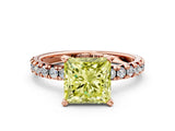 Rose gold Fancy Yellow Princess Cut Diamond Solitaire Pavé Engagement Ring with Round Band and Prong Setting_36