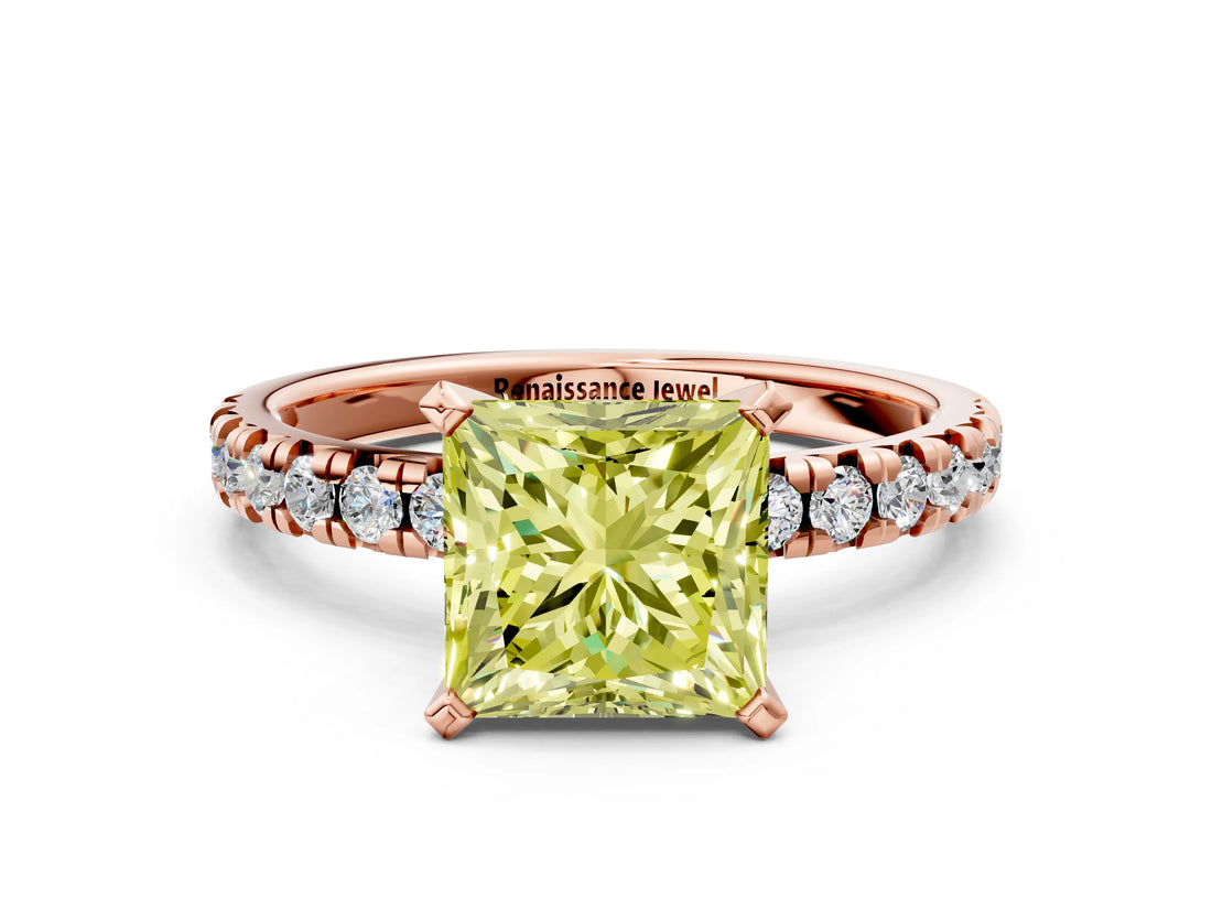 Rose gold Fancy Yellow Princess Cut Diamond Solitaire Pavé Engagement Ring with Round Band and Prong Setting_72