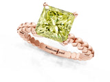 Rose gold Fancy Yellow Princess Cut Diamond Solitaire Ring with Beaded Band and Prong Setting_24