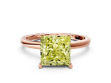 Rose gold Fancy Yellow Princess Cut Diamond Solitaire Ring with Classic Band and Four-Prong Setting