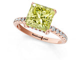 Rose gold Fancy Yellow Princess Cut Diamond Solitaire Ring with Four-Prong Setting and Pavé Band_4