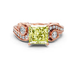 Rose gold Fancy Yellow Princess Cut Diamond Solitaire Ring with Milgrain Pavé Band and Four-Prong Setting_18