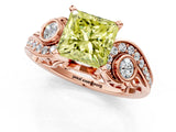 Rose gold Fancy Yellow Princess Cut Diamond Solitaire Ring with Milgrain Pavé Band and Four-Prong Setting_19