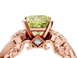 Rose gold Fancy Yellow Princess Cut Diamond Solitaire Ring with Milgrain Pavé Band and Four-Prong Setting_22