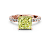 Rose gold Fancy Yellow Princess Cut Diamond Solitaire Ring with Pavé Band and Four-Prong Setting_18
