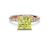 Rose gold Fancy Yellow Princess Cut Diamond Solitaire Ring with Pavé Band and Hidden Halo_20